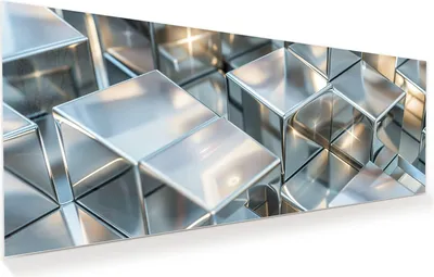 Produktbild von Glasbild 125x50cm in XXL für Wohnzimmer, Schlafzimmer Motiv Metallische Würfel