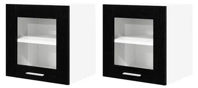 Produktbild von 2 Stück Küchenoberschrank, Hängeschrank, Wandschrank, Küche, mit Tür, 2 Stück, Eiche, Schwarz, 40 x 31 x 40 cm