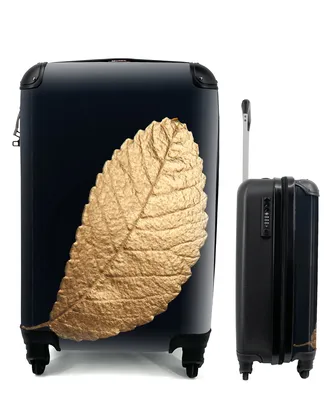 Produktbild von MuchoWow® Koffer Handgepäck Trolley Rollkoffer Kleine Reisekoffer mit 4 Rollen - Gold - Blätter - Schwarz - Pflanzen - Luxus - Natur - Cabin Size < 55x40x23 cm & 55x40x20 cm - Fotokoffer - Kabinenkoffer - Boardgepäck - Reise-Box - Reisekoffer - Reisegepäck - Koffer mit Bild - Trolley für Kinder