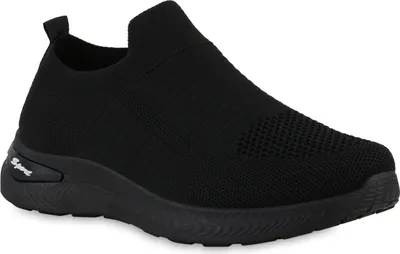 Produktbild von VAN HILL Damen Slip Ons Sportschuhe Sportliche Strick Profil-Sohle Schuhe 841703, Farbe: Schwarz, Größe: 37
