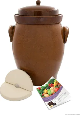 Produktbild von KERAZO Gärtopf 26 Liter aus Steinzeug Keramik inklusive Deckel + Stein + Anleitung [Form 2] BRAUN - Gurkentopf Einlegetopf Rumtopf Fermentation