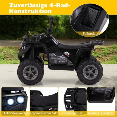 Produktbild von COSTWAY 6V Kinder Quad Elektro, Kinderquad mit Vorwärts-, Rückwärtsfunktion, LED-Scheinwerfern, Aufbewahrungskorb&Musik, ATV für Kinder 2+Schwarz