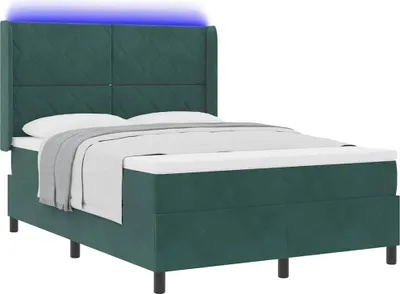 Obrázok produktu pre Posteľ s pružinovým rámom s LED Tmavozelená 140 x 200 cm Zamat
