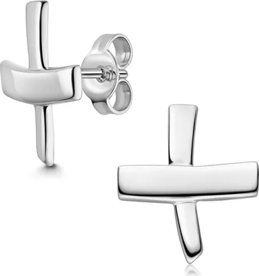 Produktbild von MATERIA Damen Ohrstecker Kreuz 925 Silber Ohrringe Stecker groß rhodiniert mit Geschenk-Box #SO-65