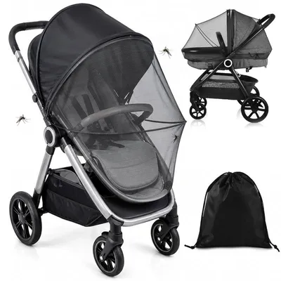 Produktbild von 2-in-1 Moskitonetz Kinderwagen mit UV-Schutz 50+, schwarz, atmungsaktiv, elastisch – universell für Buggy & Babywanne