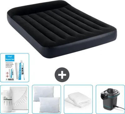 Produktbild von Intex Airbed – Doppelbett – 137 x 191 x 25 cm – Dunkelblau – Im Lieferumfang enthalten Spannbettuch - Küssen - Pumpe - Reperaturset en Kissenschutz