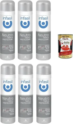 Produktbild von Infasil Deodorant-Spray Neutral Dreifach-Schutz, Schutz und Wirksamkeit gegen Schwei und schlechte Gerche, Deo 6x 150 ml + Italian Gourmet polpa 400g