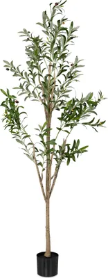 Obrázok produktu pre Relaxdays Umelý olivovník, výška 180 cm, plast, kameň, umelá rastlina, dekoratívny olivovník, umelý strom, zelená/hnedá