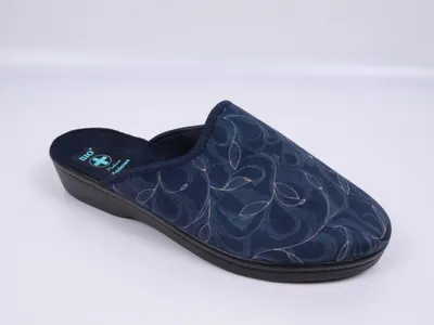 Produktbild von Damen Hausschuhe ADANEX organic 29833 blau mit Blattmotiv, geschlossene Spitze