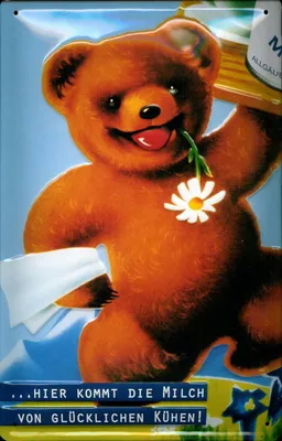 Produktbild von Blechschild Milch Bär mit Sonnenblume Teddy Teddybär Dosenmilch Schild Werbeschild