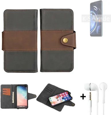 Produktbild von K-S-Trade Handyhülle Schutzhülle Bookstyle Wallet-Case kompatibel mit Xiaomi Redmi Note 11SE + earphones Bumper rundumschutz schwarz-braun 1x
