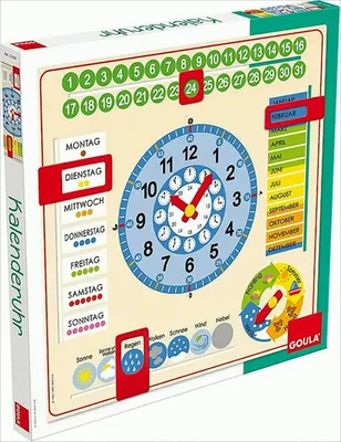 Produktbild von Jumbo Spiele Lernuhr Kalenderuhr Holz Mehrfarben 51309 ca. 47 x 47 x 3 cm ab 3 Jahre ca. 1,46 kg