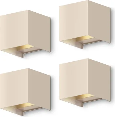 Produktbild von Calex Bari Wandleuchte, Innen & Außen, Warmweißes Up & Down Licht, Einstellbarer Lichtstrahl, Wasserdicht, Sandfarbe, 4-Pack