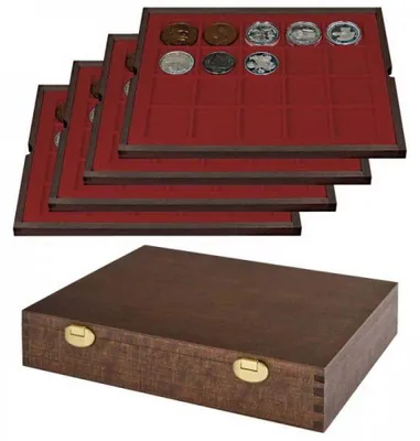 Produktbild von Lindner S2494-2 Echtholzkassette mit 4 Tableaus für 80 Münzen/Münzkapseln bis Ø 47 mm - SONDEREDITION