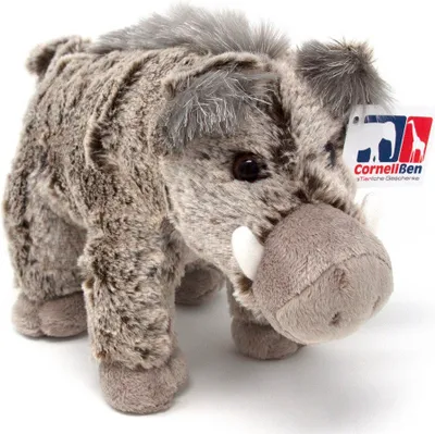 A stuffed toy wild boar is shown against a white background.
