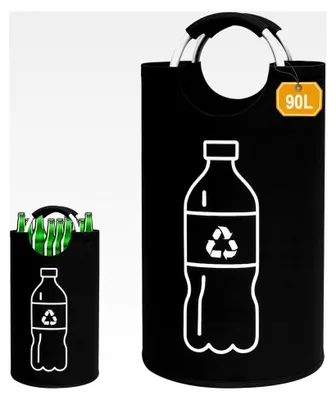 Produktbild von Flaschensammler für Altglas, 90L Schwarz, faltbarer Behälter mit Aluminiumgriff, geeignet für Küche und Abstellraum