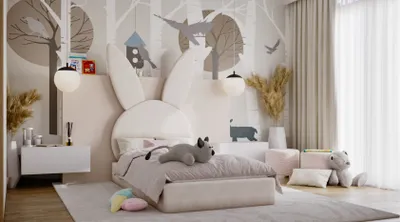 Produktbild von Kinderbett Polsterbett Bett HÄSCHEN 90x200cm Stoff Bukla Weiß ohne Matratze