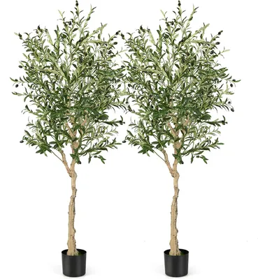 Produktbild von COSTWAY Sztuczne drzewka oliwne zestaw 2, 182 cm wysokości sztuczna roślina w cementowej doniczce, rośliny domowe z naturalnymi liśćmi, 72 owoce, duże sztuczne drzewka do biura, domu