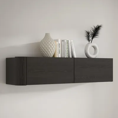 Produktbild von Forte BREATHTAKER Hängeschrank 130, modern minimalistisch, 2-türig, Holzwerkstoff, Wandmontage, Wohnzimmer, Schwarz, 128,6 cm breit x 30,1 cm hoch x 34 cm tief