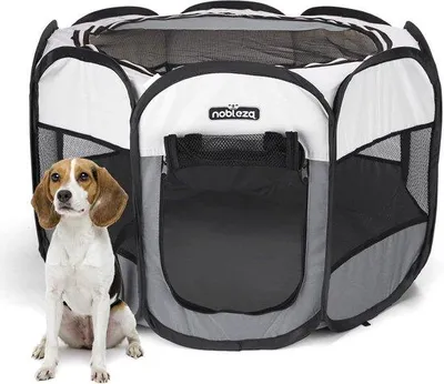 Produktbild von Unyqoos® Faltbarer Welpenlaufstall – wasserdichtes Oxford-Tiergehege mit atmungsaktivem Mesh, Pop‑up & abnehmbarem Deckel, 92×92×58 cm, für Hunde, Katzen & Kleintiere