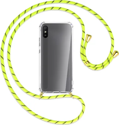 Produktbild von Handykette Backcover-Schutzhülle mit Band (Metall goldfarben) für Xiaomi Redmi 9A - neongelb