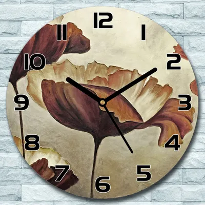 Produktbild von Wanduhr aus Glas Rund fi 30 Mohnblumen Pastell Quarz Deko Schlafzimmer Büro