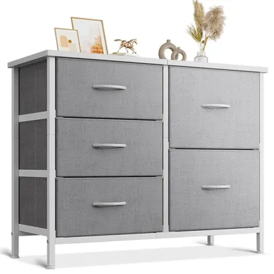 Productafbeelding van Commode met 5 lades, lichtgrijs, 76 x 29 x 60 cm