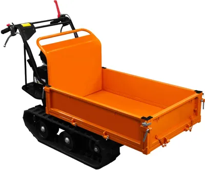 Immagine prodotto di Mini trasportatore cingolato, dumper, carriola a motore, ribaltabile, a benzina, 300 kg, 196 cc, 6,5 CV, sponde ribaltabili, sospensioni manuali a molla a gas, 4 marce (3 avanti e 1 indietro), freno di sicurezza, struttura in acciaio, 2 rampe