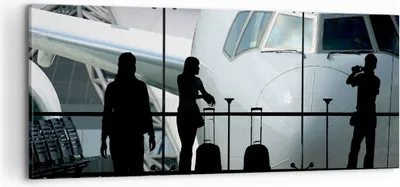 Produktbild von Bild auf Leinwand - Leinwandbild - Flugzeug Flughafen Passagiere - 100x40cm - Wand Bild - Wanddeko - Leinwanddruck - Bilder - Kunstdruck - Wanddekoration - Leinwand bilder - Wandkunst - AB100x40-0130