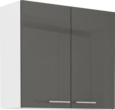Produktbild von Küche Hängeschrank 80 Lara Grau Hochglanz + Weiss matt Küchenzeile Küchenblock