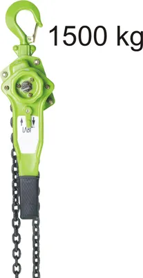 Produktbild von grüner Kettenzug mit 1,5t (1500 kg) Nennlast und 1,5m Kette - Flaschenzug mit Handratsche - Stabiler Ratschenzug - Hebezug - Handratschenzug mit Kette - Hand-Kettenwinde