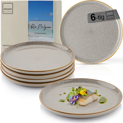 Produktbild von SÄNGER Speiseteller Set Rio Perlgrau - 6 teilig aus Steingut