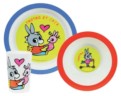 Image de TROTRO Set de repas : 1 verre 220 ml, 1 assiette et bol micro-ondables pour enfants