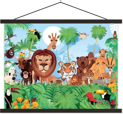 Produktbild von MuchoWow® Textilposter Tropisch - Tiere - Natur - Junge - Kind - Kind 120x90 cm mit schwarzem Rahmen - Aufhänger für Poster