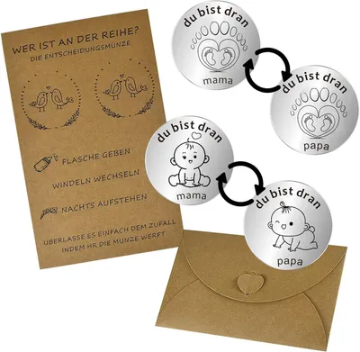 Image de Pièce de monnaie "Maman Papa" - Zakhug - Porte-bonheur - Porte-bonheur en argent pour hommes - Cadeau pour les futurs parents