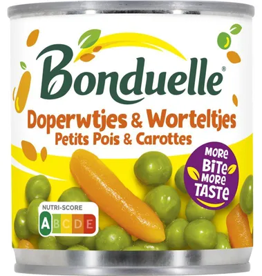Produktbild von Bonduelle Doperwtjes & Worteltjes Sehr Fein 150g – Frische Erbsen & Karotten