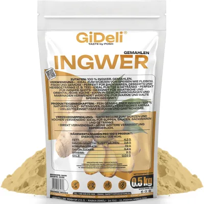 Produktbild von Ingwerpulver 500g Gemahlen Ingwer Naturrein Tee Shots Smoothies Vegan GiDeli