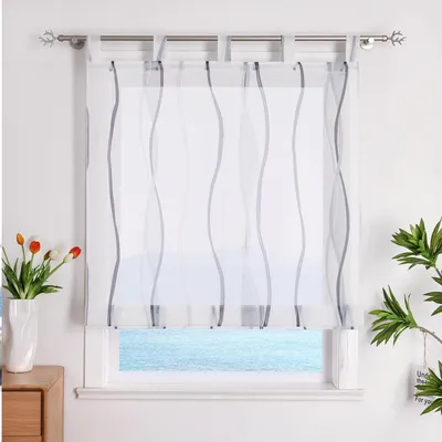 Vouwgordijn mit Schlaufen, transparent, Wellendruck, 1 Stück, 100% Polyester