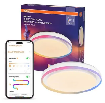 Image de Plafonnier LED OSRAM SMART + WIFI, blanc, 32 W, 3400 lm, fonction lumière blanche, intensité variable, effet lumineux Magic RGB dynamique, longue durée de vie, montage facile, contrôlable via une application, 2700 - 6500 K
