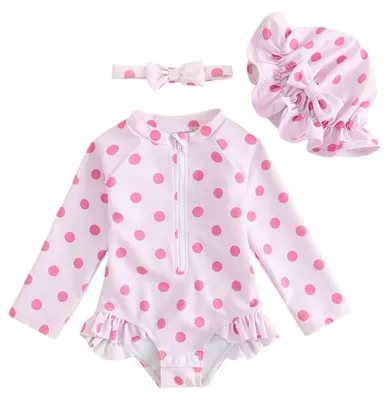 Image de Ensemble de maillot de bain pour bébé fille, 3 pièces, comprenant un chapeau et un gilet de plage