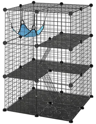 Productafbeelding van PawHut Binnenkattenkooi, 105 cm, stalen kattenverblijf met 3 deuren, zelf aanpasbaar