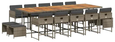 Obrázek produktu pro vidaXL 15dílný zahradní jídelní set s polštáři Grey Poly Rattan