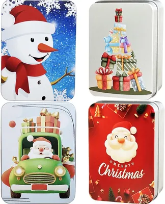 Imagen del producto de Juego de 4 pequeñas latas rectangulares de metal, de colores, con motivos navideños, para guardar galletas u otros alimentos