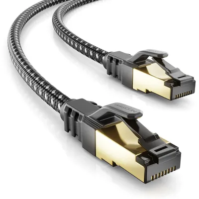 Produktbild von deleyCON 0,5m CAT8 Netzwerkkabel RJ45 40-Gigabit SFTP Nylon - Schwarz