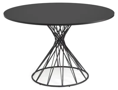 Produktbild von Tisch Niut rund aus schwarzem MDF und mit Stahlbeinen Ø 120 cm