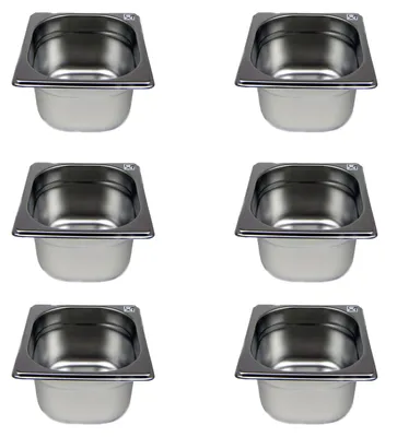 Produktbild von AcMax 6 Stück GN 1/6 Gastronormbehälter GN-Behälter Edelstahl 1,6 Liter Tiefe 100mm Gastronorm