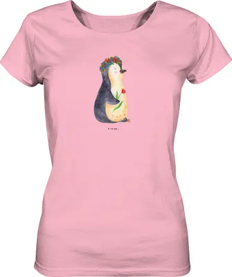 Produktbild von Mr. & Mrs. Panda Oberteil Damen Pinguin Blumen Größe S - Baumwolle Pink - Geschenk, Frauen T-Shirt, Blumenliebe, Wunderschön, Blumenkranz, Geschenkidee, Leben, Kurzarmshirt