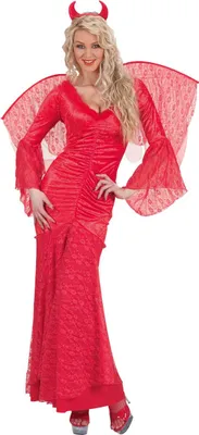 A woman wearing a devil costume.