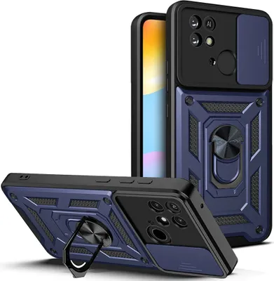 Image de Redmi 10C Housse avec anneau support Support Dia protection appareil photo TPU PC Housse pour Xiaomi Redmi 10C bleu