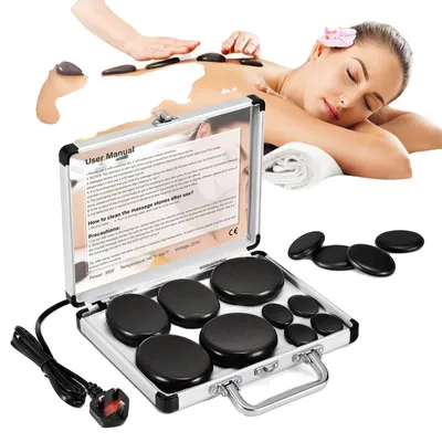 Immagine prodotto di Set per massaggio con pietre calde, controllo della temperatura, design portatile, 9 pezzi